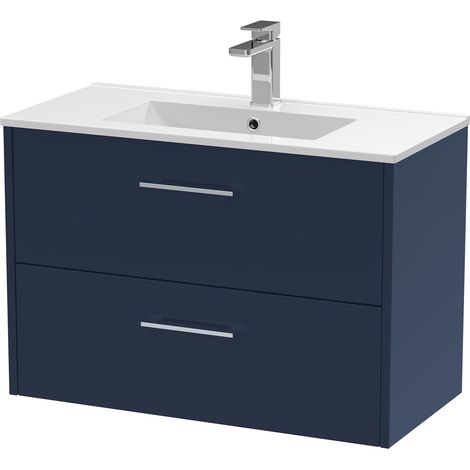 Hudson Reed Juno Wall Hung 2-Drawer Vanity Unit with Basin 2 800mm Wide - Midnight Blue (1/5)