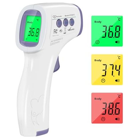 Termometro frontale per adulti, termometro a infrarossi per bambini, termometro digitale senza contatto, schermo LCD, funzione memoria, modalità oggetto e corpo, allarme febbre, misurazioni rapide e p (1/5)