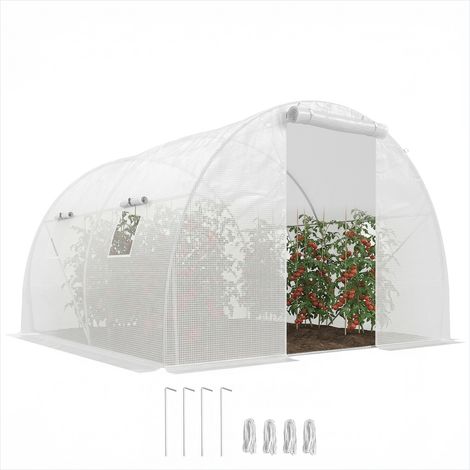 Serre de jardin tunnel 9 m² blanche avec porte zippée et 4 (1/5)