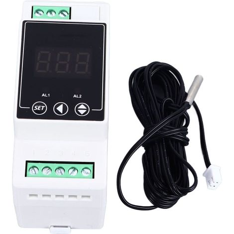 Contrôleur température numérique rail guide sonde cylindrique 2 relais chauffage refroidissement AC100‑240V (1/5)