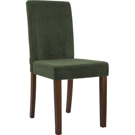 Chaise de salle à manger contemporaine x1 dossier haut en velours côtelé vert et pieds en bois foncé 100007249