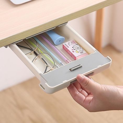 Organisateur de tiroir sous bureau pour rangement de bureau - Bleu et jaune (1/4)