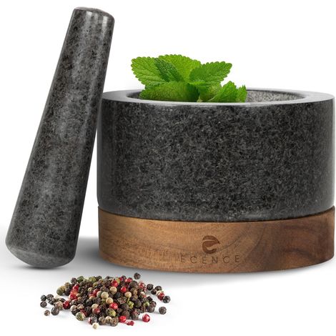 Mörser mit Stößel aus Granit & Holz Gewürzmörser Mortar and Pestle Ø15,5cm (1/4)
