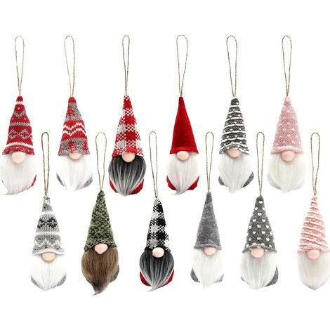 12 Weihnachtsbaum-Anhänger mit Wichtel- und Gnommotiv, Plüsch (1/5)