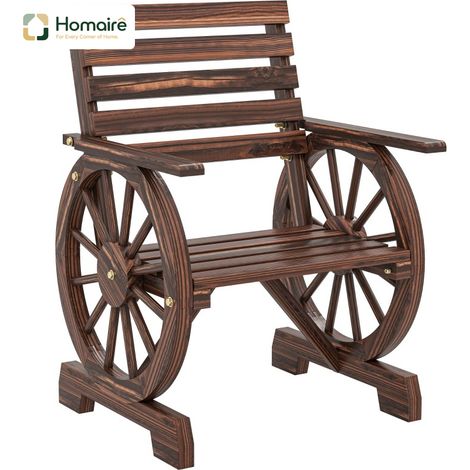 HOMAIRE Gartenstuhl Holz im Landhausstil mit verkohltem Wagenräder-Design