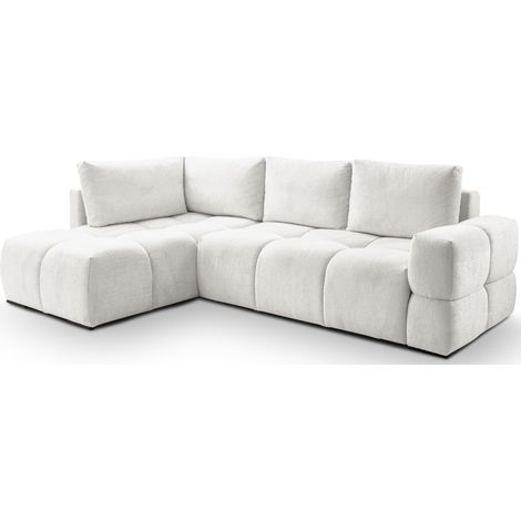 Selsey Taremi – Ecksofa Schlaffunktion, Bettkasten, hydrophober Chenille, beidseitig, Weiß