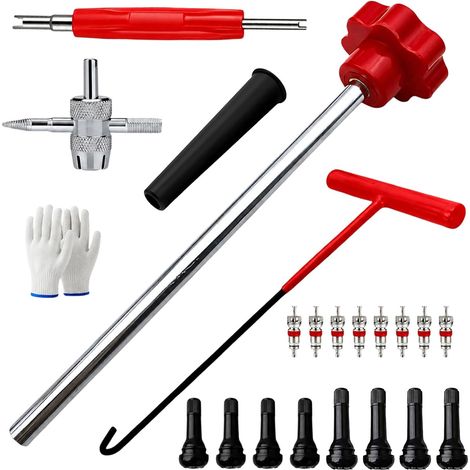 Outil de valve de pneu, extracteur de valve de voiture, clé de valve de voiture, boîte à outils pour réparation de noyau de valve et retrait de valve de pneu pour voiture, moto, vélo (1/5)