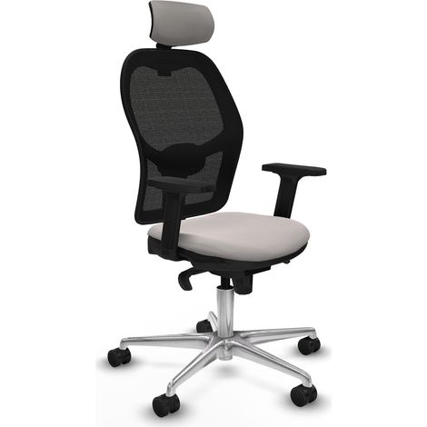 Jorquera sincro malla negra similpiel blanco brazos 2D base aluminio cabecero 2D ruedas 65mm nailon (1/5)