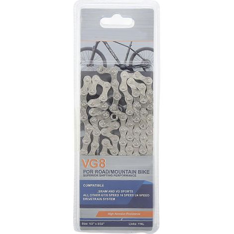 Chaîne de vélo 8 vitesses en acier carbone argentée, 116 maillons, chaîne de remplacement pour VTT et vélo de route, compatible VG SPORTS (1/5)
