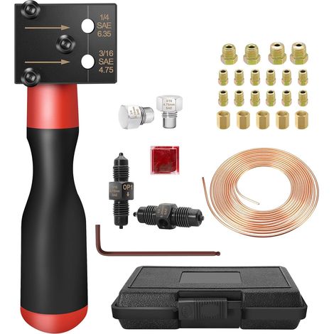 Kit d'évasement pour conduites de frein - Kit d'évasement à double tête - Pour conduites de frein de voiture de 4,75 et 6,35 mm - Avec câble de frein de 7,62 m de diamètre et 4,75 mm et 16 (1/5)