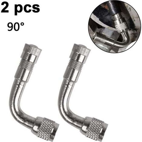 Paquete de 2 adaptadores universales de extensión de vástago de válvula en ángulo de 90 grados de latón para motocicletas y scooters, color plata. (1/4)