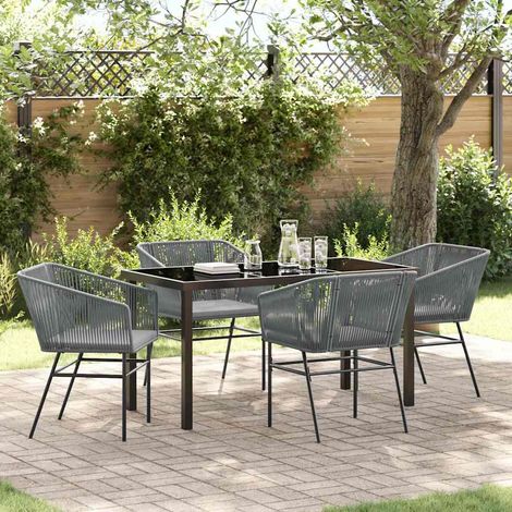 Garden Dining Set 5 pcs Grey Poly rattan vidaXL (1/5)