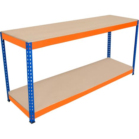 Banco de Trabajo p/Garaje S-Rax 2 Niveles 180cm x 60cm x 90cm Capacidad por Nivel 300kg Montaje Sin Tornillos 3 Barras de Soporte Reforzadas Patas de Goma Mesa para taller almacén depósito (1/5)