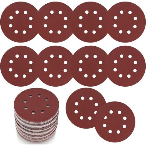 Lot de 30 disques de ponçage 125 mm (5 pouces) – Disques abrasifs grain 120, papier de verre perforé à 8 trous pour ponceuse excentrique murale (1/5)