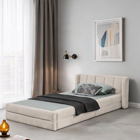 Cadre de lit beige en foam 220 x 105 x 60 cm (1/5)