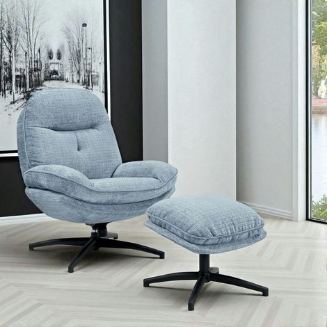 Fauteuil détente bleu acier pivotant avec repose-pieds IENA (1/3)