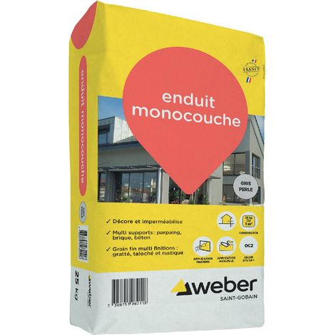 Weber Saint-Gobain Enduit monocouche de façade extérieur gris perle 25 kg - d’imperméabilisation et décoration façades