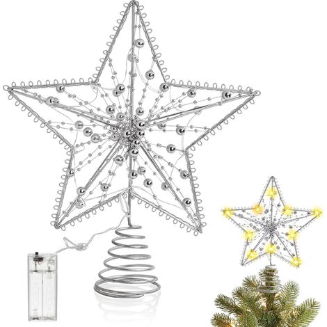 Étoile de Sapin de Noël 25 cm Lumineuse Avec 10 LED, Cimier Arbre Topper, Décoration pour Intérieur Extérieur Fête Maison Festival Carnaval (1/5)