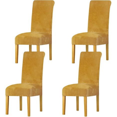 Stuhlhussen 4er Set Senf Gelb Samt Stretch Waschbar für Esszimmerstühle (1/5)
