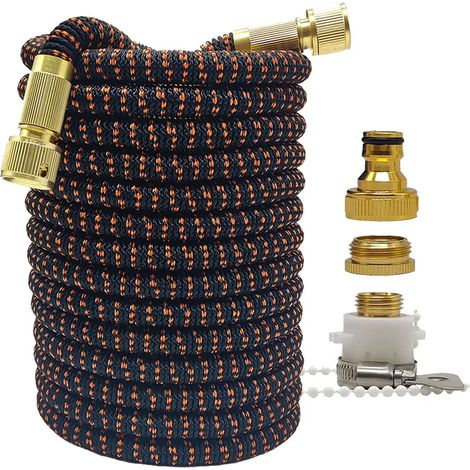 Tuyau d'arrosage bicolore noir et orange (7,5 m - extensible) pour la maison et le jardin : haute pression, flexible et extensible. Idéal pour l'irrigation du jardin, de la ferme et le lavage de voitu