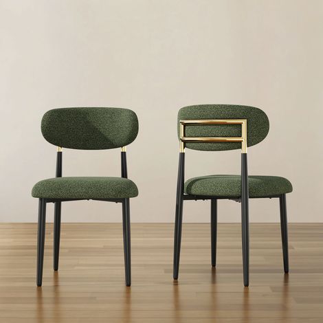 COLAMY Lot de 2 chaises de salle à manger en tissu rembourrées,dossier arrondi avec cadre doré,pieds métal noir,style moderne,vert