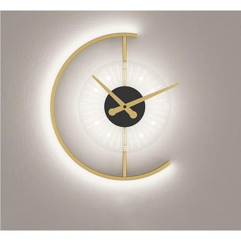 Reloj de pared LED ligero, reloj de pared digital regulable, hierro, dorado, luz blanca. (1/5)