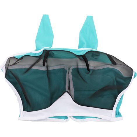 Masque Anti-Mouches pour Cheval avec Protection UV et Oreilles Intégrées, Élastique Détachable Bleu-Vert Respirant (1/5)