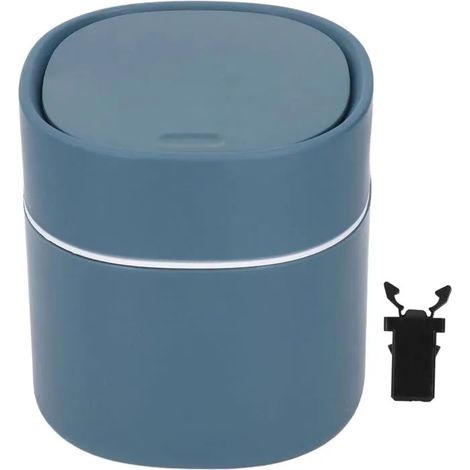Mini Poubelle avec Couvercle de Type Presse Ronde en Plastique pour Table de Bureau Poubelle pour Salle de Bain Chambre Cuisi - Bleu (1/5)