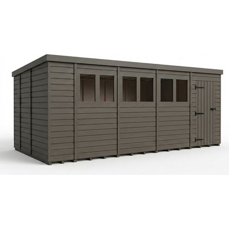 19ft x 9ft Composite Pent Garden Shed Single Door With Windows - Composite - L579 x W274 x H210 cm - Grey