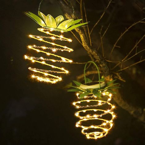 Set of 2 Solar LED Pineapple Lights in Waterproof Plastic, Hanging Solar Powered Outdoor Decoration for Garden, Yard, Driveway, Patio Table (1/5)