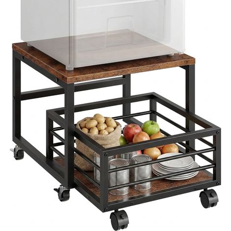 Relaxdays Mini Fridge Stand, pull-out basket, portable fridge stand, HWD: 44 x 50 x 50 cm, MDF, iron, brown (1/5)