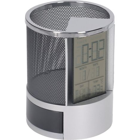 Porte-stylo avec réveil numérique, calendrier perpétuel, horloge électronique multifonctionnelle, noir (1/5)