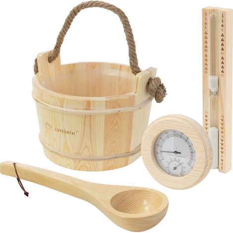 LuxeBath Saunazubehör-Set aus massivem Kiefernholz, Sauna Set 4-teilig (1/5)