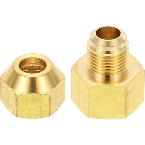 2pcs Raccords de Tube en Laiton, Femelle 1/2" x Mâle 5/8", Apdateur d\'Accouplement à 45 Degrés avec Écrou Bride, Raccord Tuyau HVAC Climatisation Plomberie Gaz - Flare Female 3/8" Male (1/5)