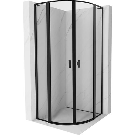 Mexen Mist L cabine de douche demi-ronde battante 90 x 90 cm, cadre noir, noir - 8A32L-090-090-70-70 (1/5)