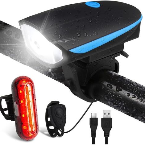 Lumiere Velo Avant et Arriere USB Rechargeable Lampe Velo LED Puissantes Eclairage Velo avec Buzzer Lumière Vélo Étanche IP65 Accessoires Velo