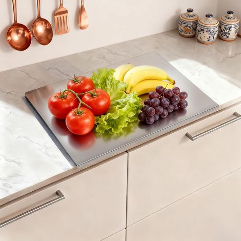 Planche À Découper Inox 304 70x50cm, Plaque De Travail Cuisine Double Face, Plan De Cuisson Antidérapant avec Rebord 2cm pour Découper Viande Légumes (1/5)