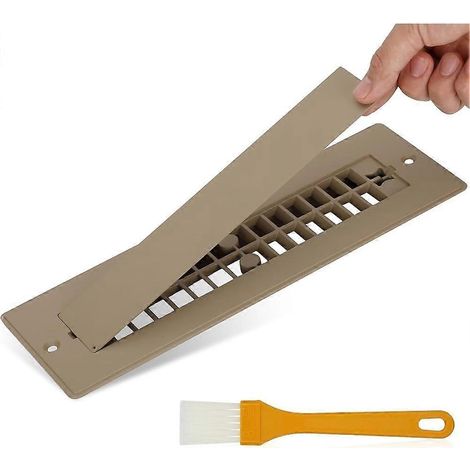 Grille d'aération de plancher pour VR en aluminium 5 x 25 cm, couvercle magnétique amovible, paquet de 1 - Kaki, brosse de nettoyage incluse, protection contre les poils d'animaux (1/5)