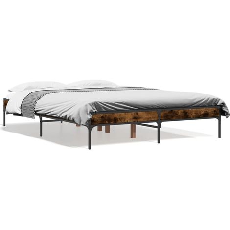 Cadre de lit chêne fumé 120x200 bois d'ingénierie et métal (1/5)