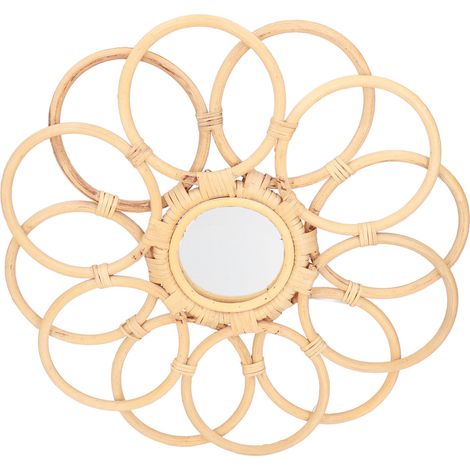 Miroir de style bohème vintage, haute transparence, matériau haut de gamme, extrêmement durable, raffiné, miroir en rotin peu encombrant (1/5)