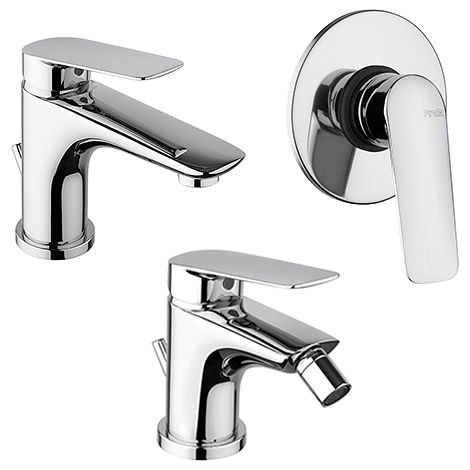 Set Rubinetti Piralla per lavabo e bidet con scarico automatico e doccia incasso serie Lago cromato (1/5)