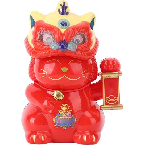 Chat Porte-Bonheur Solaire - Toivize - Rouge - Tête Hochante Automatique pour Voiture et Intérieur, 8x4,5cm, Plastique (1/5)
