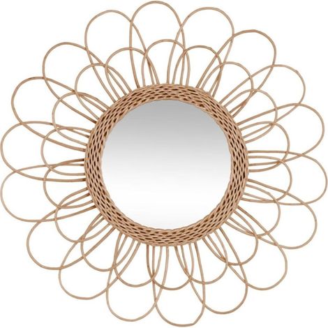 Miroir Déco en Rotin "Fleur" 56cm Naturel (1/4)