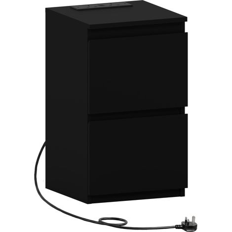 Denver 2 Drawer Bedside Table With USB Charging & Power Outlet, Black (1/5)