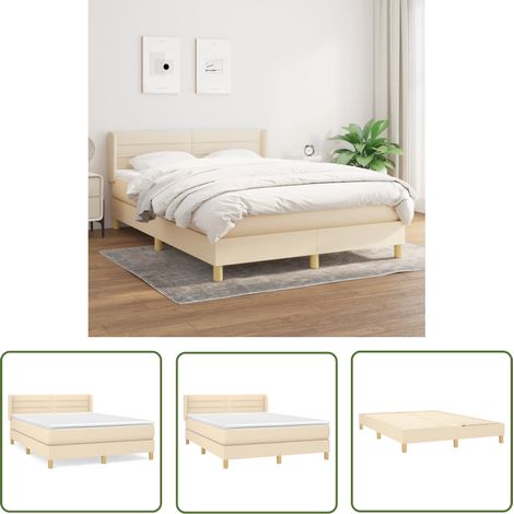 The Living Store Sommier à lattes de lit avec matelas Crème 140x200 cm Tissu - Lit Plateforme - Lit Tapissier - Literie - Matelas Ressorts Ensachés - Tête De Lit Ajustable (1/5)