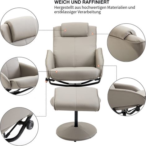Fauteuil relax inclinable 360° avec repose-pieds, pivotant, simili cuir gris, fauteuil télévision et lecture pour salon ou chambre (1/4)
