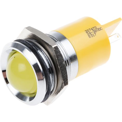 Voyant LED lumineux Jaune RS PRO, dia. 22mm, 24 36V c.c. ( Prix pour 1 )