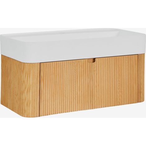 Conjunto de mueble de baño suspendido 80x40 cm en madera con lavabo integrado Saioa SKLUM (1/5)