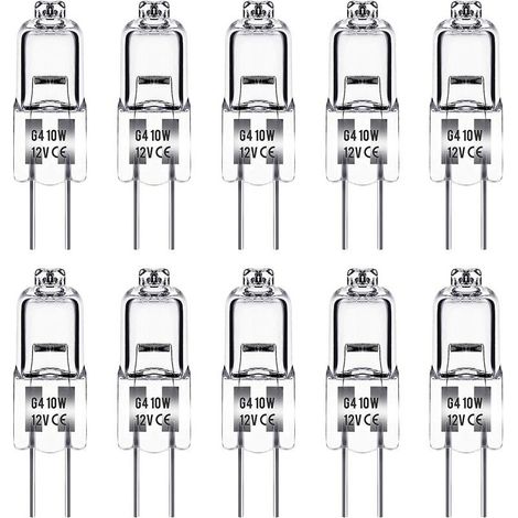 Ampoule Halogene G4, Ampoule G4 12V 10W, blanc chaud 3000K, 150LM, Intensité Variable, LampeHalogene G4, Lampe à Capsule Transparente, paquet de 10 (1/4)