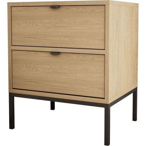 Comodino con due cassetti e struttura, maniglia oro, colore ROVERE CREMONA, 50 x 40 x 58 cm (1/5)